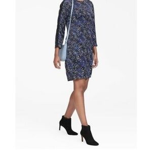 Banana Republic Lace Trim Shift Floral Dress Blue Print Size 14